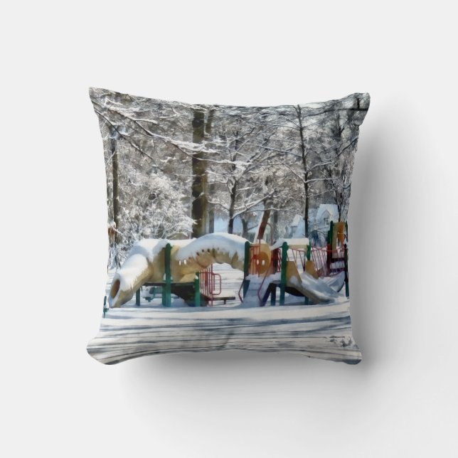 Winter Playground Throw Pillow (Front)