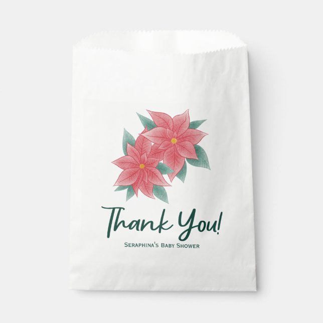 Winter Poinsettia Baby Shower Thank You Favor Bag (Front)
