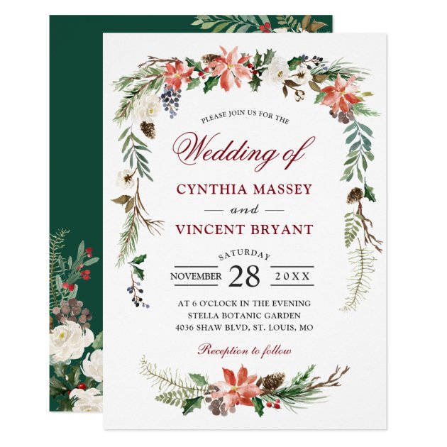 Winter Poinsettia Botanical Floral Arch Wedding Invitation