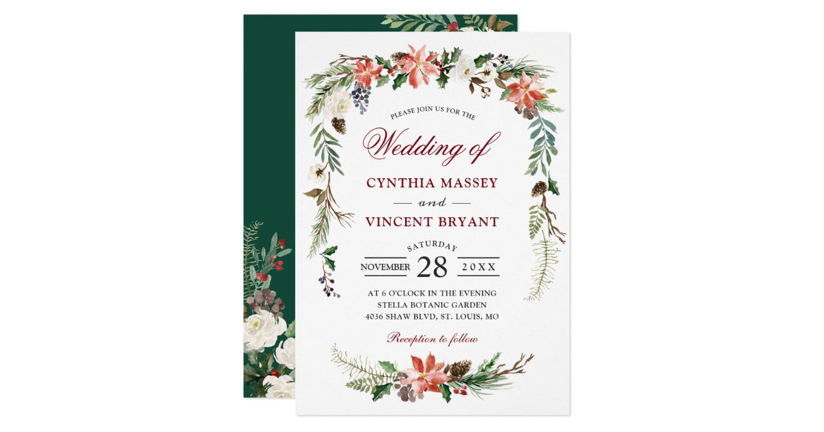 Winter Poinsettia Botanical Floral Arch Wedding Invitation Zazzle Com