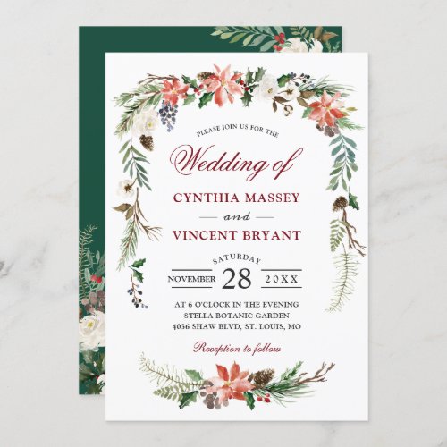 Winter Poinsettia Botanical Floral Arch Wedding Invitation