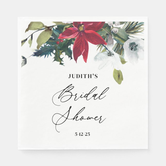  Winter Poinsettia Bridal Shower  Napkins (Front)
