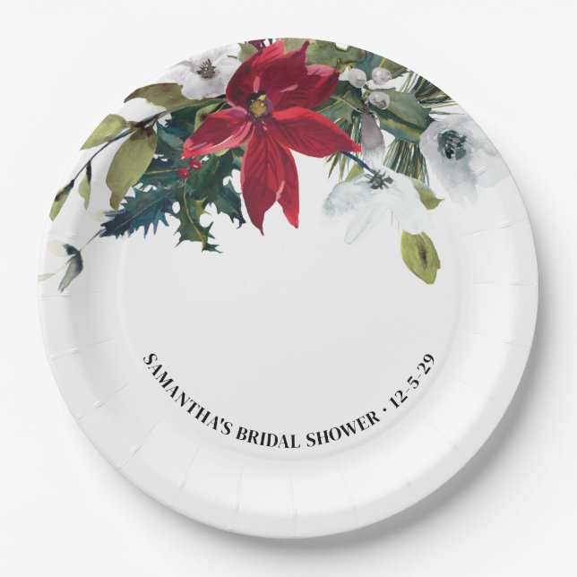  Winter Poinsettia Bridal Shower  Paper Plates (Front)