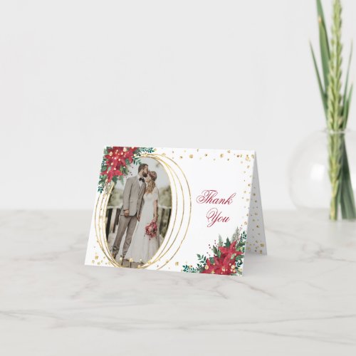 Winter Poinsettia Christmas Photo Thank You Card