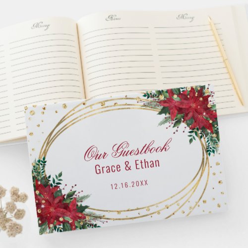 Winter Poinsettia Christmas Wedding Guest Book