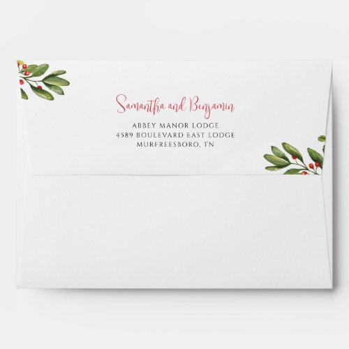 Winter Poinsettia Greenery Floral Return Addressed Envelope