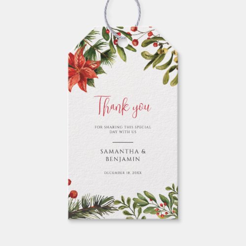 Winter Poinsettia Greenery Floral Wedding Gift Tags