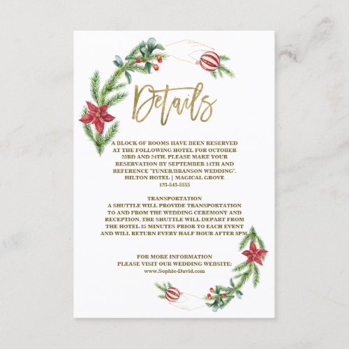 Winter Poinsettia Pine Berry Christmas Wedding Enclosure Card