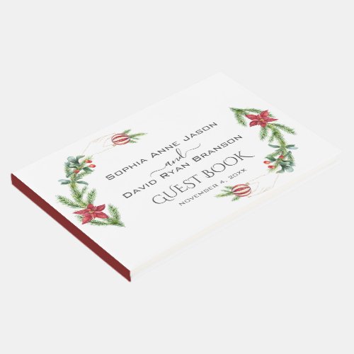 Winter Poinsettia Pine Berry Christmas Wedding Guest Book