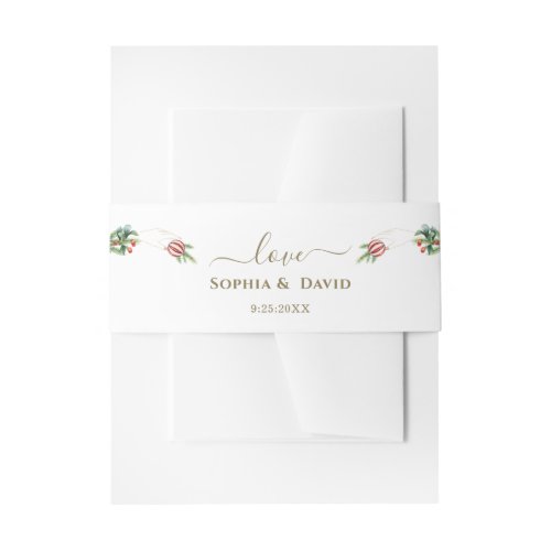 Winter Poinsettia Pine Berry Christmas Wedding Invitation Belly Band