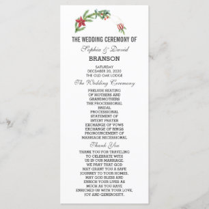 Winter Poinsettia Pine Berry Christmas Wedding Program