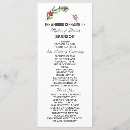 Winter Poinsettia Pine Berry Christmas Wedding Program