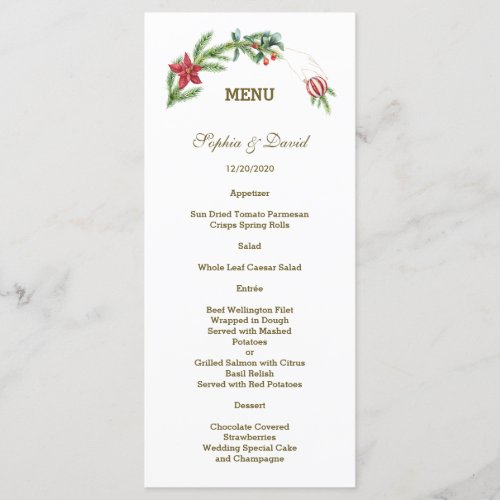 Winter Poinsettia Pine Berry Xmas Wedding Menu