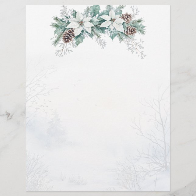 Winter Poinsettia Pine Cones Christmas Letterhead (Front)