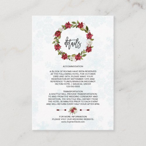 Winter Poinsettia Snowflakes Wedding Details Enclosure Card