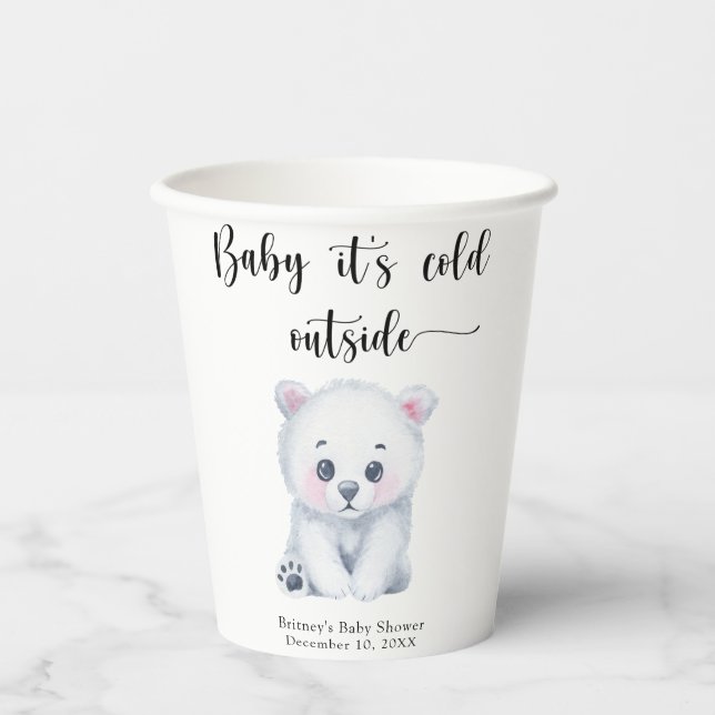Winter polar bear - baby it is cold outside paper cups (Front)