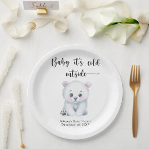 Winter polar bear - baby it is cold outside paper plates