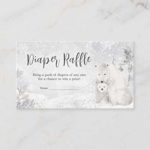 Winter Polar Bear Baby Shower Diaper Raffle Enclosure Card