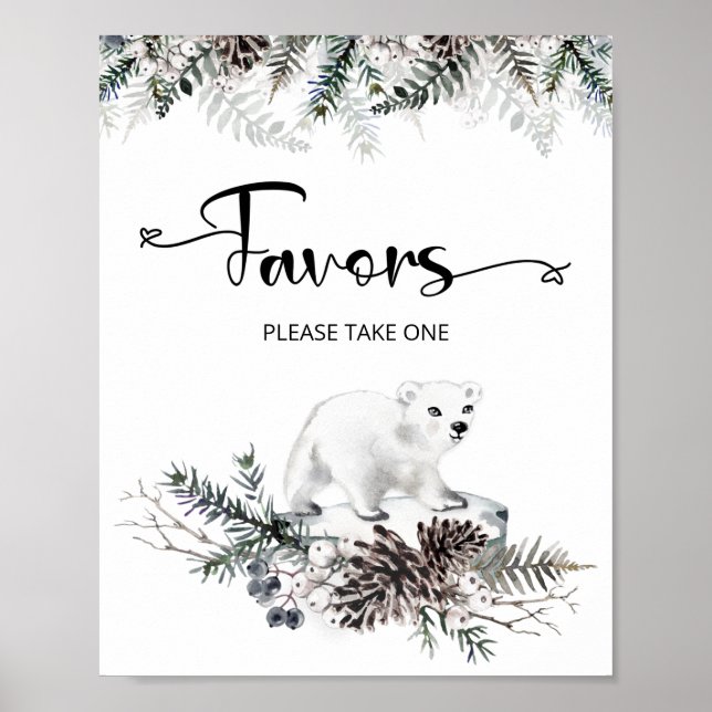 Winter polar bear baby shower Favors Poster (Front)