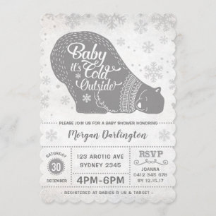 Winter Polar Bear Baby Shower Invitation Snowflake