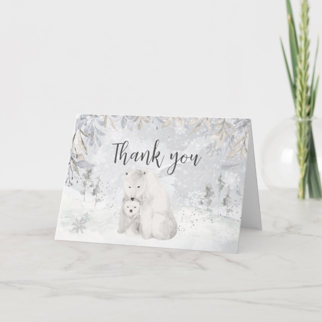 Winter Polar Bear Baby Shower  Thank You Card (Front)