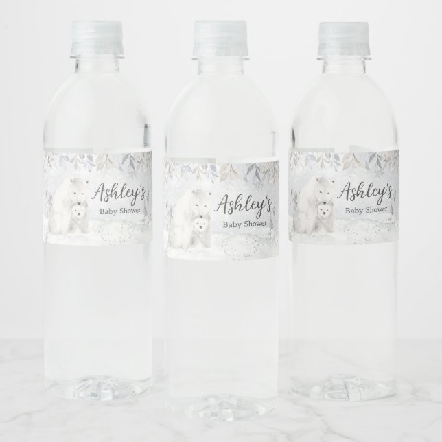 Winter Polar Bear Baby Shower  Water Bottle Label (Bottles)