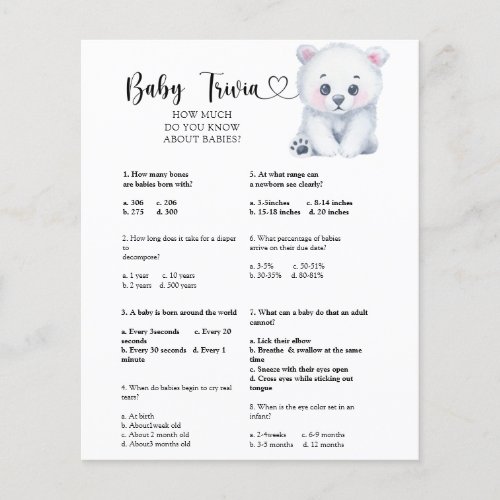 Winter polar bear _ Baby Trivia  Baby Shower Game