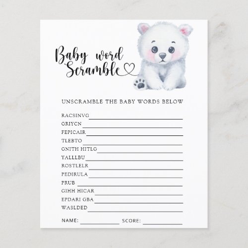 Winter polar bear _ Baby Word Scramble Game