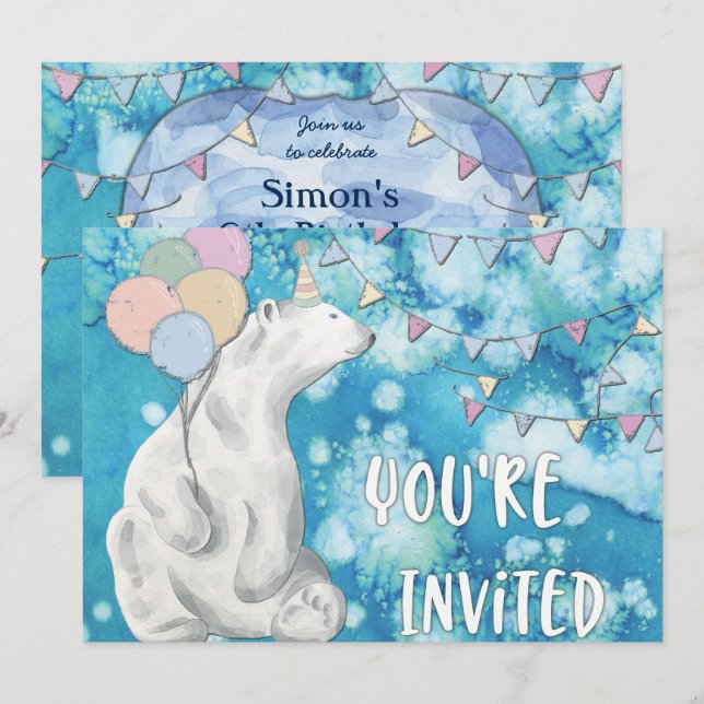 Winter Polar Bear Birthday Party Invitation (Front/Back)