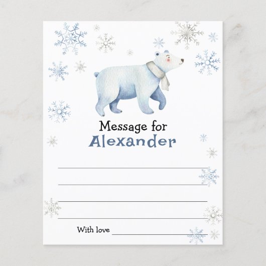 Winter polar bear birthday time capsule message (Front)