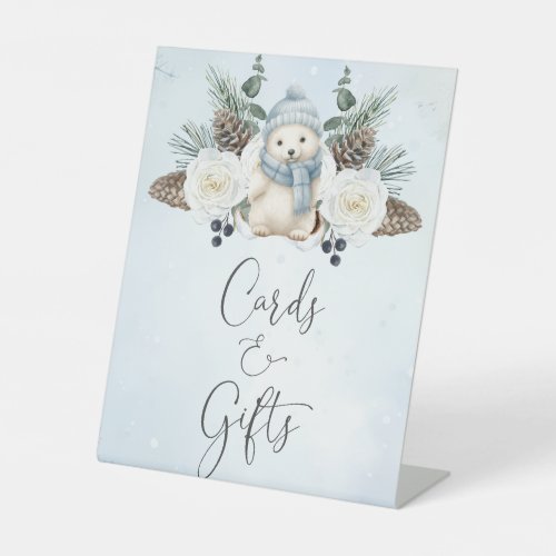 Winter Polar Bear Boy Baby Shower Cards and Gifts Pedestal Sign