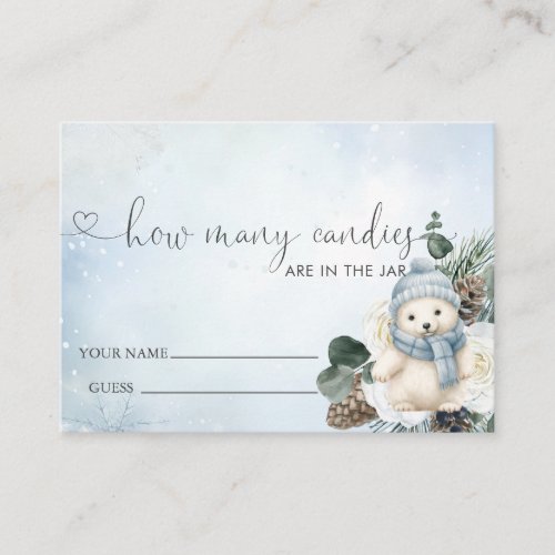 Winter Polar Bear Boy Baby Shower How Many Candies Enclosure Card