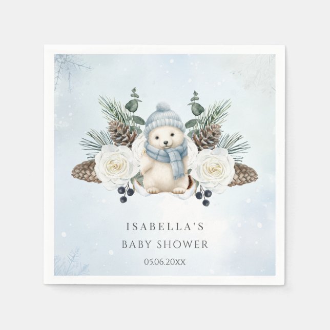 Winter Polar Bear Boy Baby Shower  Napkins (Front)