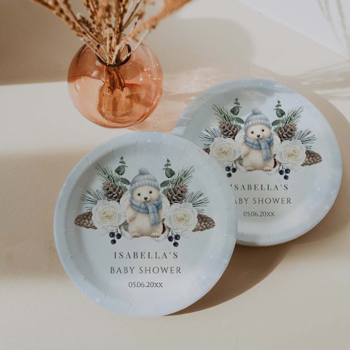 Winter Polar Bear Boy Baby Shower  Paper Plates