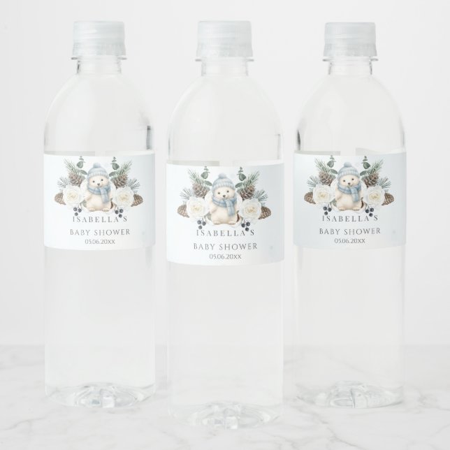 Winter Polar Bear Boy Baby Shower  Water Bottle Label (Bottles)