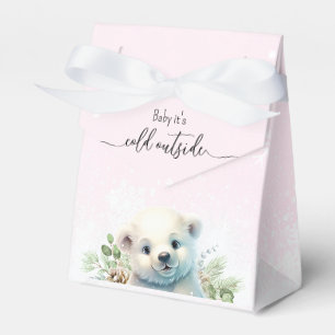 Winter Polar Bear Cold Outside Pink Baby Shower Favor Boxes