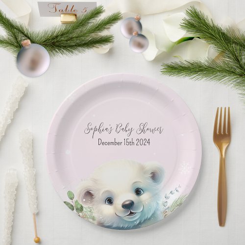 Winter Polar Bear Cold Outside Pink Baby Shower Paper Plates