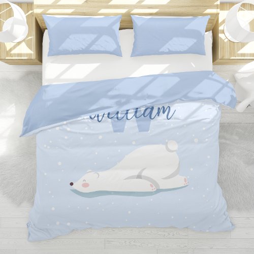 Winter Polar Bear Custom Name Nursery  Duvet Cover