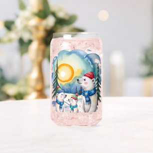Winter Polar Bear Family Christmas  Can Glass