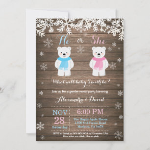 Winter Polar Bear Gender Reveal Invitation