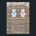 Winter Polar Bear Gender Reveal Invitation<br><div class="desc">Winter Polar Bear Gender Reveal Invitation. White Snowflake. He or She. Boy or Girl. Pink and Blue. Christmas Holiday Gingerbread Man. Rustic Wood Background. Country Vintage Retro Barn. For further customization,  please click the "Customize it" button and use our design tool to modify this template.</div>