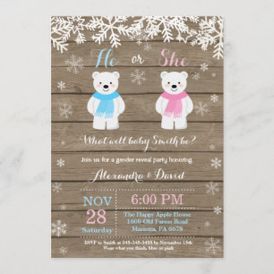 Winter Polar Bear Gender Reveal Invitation
