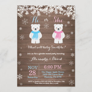 Winter Polar Bear Gender Reveal Invitation