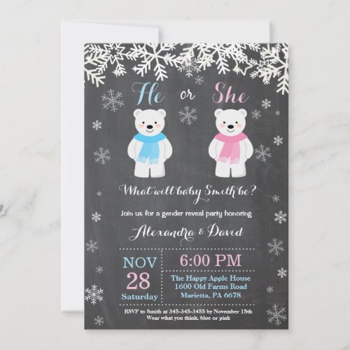 Winter Polar Bear Gender Reveal Invitation