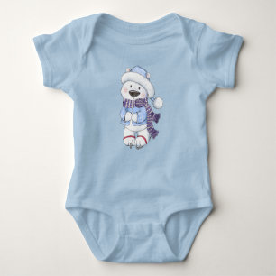Winter Polar Bear Ice Skating Baby Bodysuit