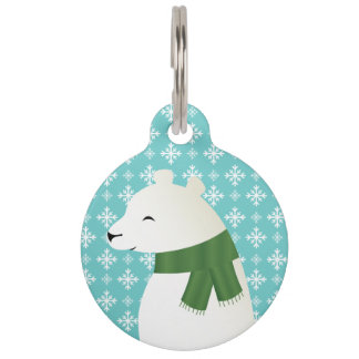 Winter Polar Bear Illustration With Pet's Info Pet Tag