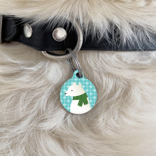 Winter Polar Bear Illustration With Pets Info Pet Tag