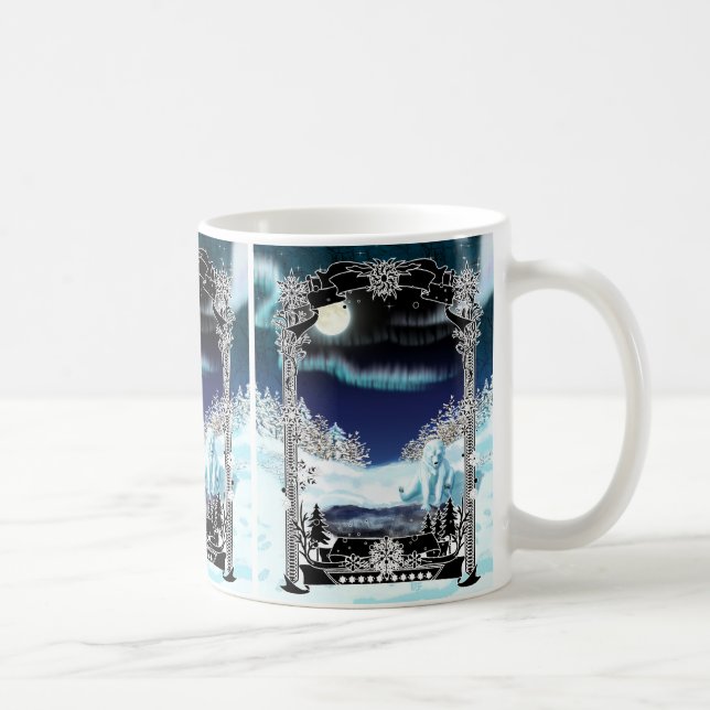 Winter Polar Bear Pond with Aurora Coffee Mug (Right)