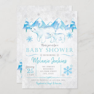 Winter Polar Bear Snow Boy Baby Shower Invitation