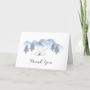 Winter Polar Bear Snow Mountain Baby Shower Letterpress Thank You Card